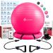 INTENT SPORTS Yoga Ball Chair  Stability Ball with Inflatable Stability Base & Resistance Bands, Fitness Ball for Home Gym, Office, Improves Back Pain, Core, Posture & Balance (65 cm) Pink