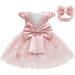 keaiyouhuo Baby Girls Lace Backless Tulle Princess Dresses Wedding Pageant Party Christening Dress with Bowknot Headwear 18-24 Months Baby Pink