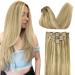 Doores hair extensions real hair light blonde highlights gold blonde 50cm 20 inch 7 pieces 120g remy clip in hair extension straight real hair extensions clip natural real hair extensions 50cm-12m-12m-12m/22 light blonde highlights golden blonde