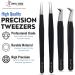 Lash Tools Fiber Tip Eyelash Tweezers Set - Pro Tweezers for Volume & Classic False Lashes - Stainless Steel Straight and Curved Tips - 4 Pieces Black - Buy Online on GoSupps.com