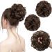 PORSMEER 2 pieces Messy Hair Buns Extensions Curly Wavy Hair Elastic Easy Scrunchies for Women Girls Large Synthetic Donut Updo Hair Pieces Hair Chignons Medium Brown 6A