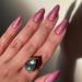 Justotry 24 pieces almond nails to stick on short glitter hot pink French artificial nails glossy oval artificial nails press on nails acrylic fingernails finger nails medium for women glitter pink2