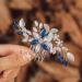 IYOU Bridal Wedding Hair Comb Blue Rhinestone Bridal Hair Accessories Flower Bride Bridesmaids Headpiece for Women