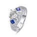 925 Sterling Silver High Polish Ring Round Cut Simulated White Topaz Mystic Ring Wedding Ring Mother's Day Gift Size 8 US8 White & Royalblue