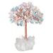 Kyeygwo rose quartz & aquamarine healing crystal money tree on natural mountain crystal druse rodstein base feng shui bonsai tree stone luck tree figure gemstone tree ornament house decor