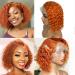 Orange T Part Bob Wig Human Hair 13x1x4 Brazilian Curly Remy Hair Deep Wave With Baby Hair Side Part Short Bob Lace Front Wigs Glueless Lace Wigs For Women Bleached Knots 180% Density 8 inch 8 Inch #Orange water wave