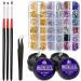 Nail Art 8ml2 NO WIPE Rhinestone Glue Gel Kit(LED Light Cure Needed) Adhesive Resin Gem Stone Jewelry Beads Diamond Gel Nail Polish Clear Decoration With Nail Rhinestones(Crystal+Acrylic+Rivet)+tools NO WIPE 15ml UV Glue+
