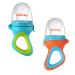 RaZbaby Baby Solids/Frozen Fruit Feeder Pacifier, Infant Teether Toy 6M+, BPA-Free Silicone Pouch & Nipple, Safely Introduce Solids, Teething Relief, Dishwasher Safe, 2-Pack  Orange/Blue + Green/Blue 2-Pack Blue/ Orange