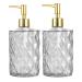 HOHAOO Versatile Glass Soap 14 Oz Dripless Pump Bottle Refillable Liquid Hand Jar Dispenser for Bathroom Countertop Kitchen Laundry Room(2 Pack Clear-Diamond Streak Diamond Streak Clear