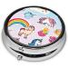 Rainbow Printed Mini Round Pill Box - 3 Compartment Travel Organizer | Portable Medicine Case for Home & Office Use - Buy Online on GoSupps.com