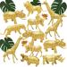 Metallic Gold Plastic Animal Figurines Toys, 12PCS Jumbo Safari Zoo Animal Figures, Jungle Wild Animals with Elephant, Lion, Giraffe for Baby Shower Decor, Safari Themed Birthday Party Metallic Gold Animals