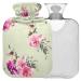 NAANLE hot water bottle with cover watercolor flower flower pattern transparent hot water bottle heat bottle for relieving back pain handwear heat neck heat and cold therapy 2 l