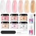 Modelones Dip Powder Nail Kit 6 Colors Translucent Sheer Pink Nude Brown, 12 Pcs Natural Milky Jelly Effect Dipping Powder with Base & Top Coat Activator French Nail Art Starter Manicure DIY Salon A-Swan Lake