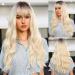 HAIRCUBE Curly Wigs for Women Synthetic Hair Wig with Fringe for Daily Use or Cosplay (Very Light Blonde L)