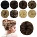 Yamel Messy Bun Scrunchie Human Hair Tousled Updo Hair Pieces Brown Chignon Hairpiece Wavy Curly Ponytail Extension Bun Hair Pieces for Women
