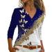 Women's Sweater Fashionable Casual Women's V-Neck Butterfly Print Long Sleeve T-Shirt Ladies Summer Shirts Blue XXL