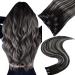 Easyouth Clip in Hair Extensions Balayage Black Silver Clip in Human Hair 20 Inch 120g 7Pcs Double Weft Clip in Extensions Real Hair Clip ins Black to Silver Ombre Clip Hair 20" 2-7Pcs Clip #1B/Silver/1B