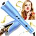 Automatic Curling Iron Auto Hair Curler Wand with Large Rotating Barrel & 4 Temps & 3 Timers Large Display Curling Iron with Dual Voltage Auto Shut-Off Fast Heating for Hair Styling Blue