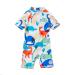 BONVERANO Baby Boys Swimsuit Toddler Bathing Suit Short-Sleeve Zipper One Piece Swimwear with UPF 50+ Sun Protection 9-12 Months White Dinosaur