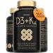Vitamin D3 K2 Capsules - High Strength Vitamin D Tablets - 4000 IU VIT D & 100mcg VIT K MK7- UK Made Vegetarian D3 and K2 Vitamins Supplement for Strong Bones Teeth Immune System - 120 Capsules