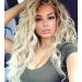 Fencca Long Curly Wavy Wig Ombre Platinum Blonde Wigs for Women Loose Wave Hair Glueless Heat Resistant Synthetic Wigs for Daily Party Use Ombre Blonde