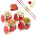 Ghasitaram Gifts Rakhi Gifts for Brothers Dryfruit - Red 4 Jars Dryfruit Box with 2 Pearl Rakhis