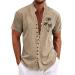 Rosennie hawaii shirt men stand -up collar palm pressure summer shirt short -sleeved button bar beach shirt loose leisure shirts oversized tshirt light vacation shirts costume shirt xxl khaki