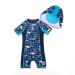 BONVERANO Baby Boy All-in-one Sunsuit/Swimsuits upf 50+ Sun Protection S/S Swimming Costume with Cap. 9-12 Months Ship