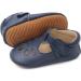 Dotty Fish Leather T-bar First Walking Shoes for Baby and Toddler Girls, Non-Slip, Size 6 UK Child, Navy T Bar - Buy Online on GoSupps.com