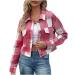 Women's Short Plaid Vintage Cardigan Jacket Tops Hot Pink Medium