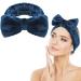 Spa Bowknot headband women spa hair band cosmetics coral fleece makeup hair bands elastic cosmetic headband wide -clamp coral fleece washing face head wrap for shower skin care (blue)