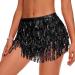 QKEPCY Women Quasten sequin skirt fringe rock glitter belly dance rock sequins belly dance Mini Latin metallic rock short knee long for carnival party festival unit size black