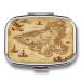 Pill Box Treasure Map Vintage Print 2 Compartment Medicine Pill Case Pill Organizer Decorative Metal Portable Pill Box for Pocket Or Purse Style