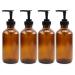 Cornucopia 8-Ounce Amber Glass Pump Bottles (4-Pack) Empty Boston Round Bottles w/Black Plastic Lotion Pumps