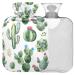 NAANLE hot water bottle with cover watercolor plant cactus transparent hot water bottle 1 l hot water bottle for menstrual cramps pain relief handfoots heat and cold therapy