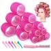 Self Grip Hair Curler Rollers Set 31Pcs Hair Roller For Long Medium Short Thick Fine Thin Hair Bangs Volume Rose red Hair Curlers Set With 18 Rollers 12 Duckbill Clips 1 Comb 3 Sizes Salon Hair Dressing Roller