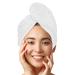 LUXTOGO fast dry hair towel-hair turban made of 100% cotton-high-quality turban towel with button and elastic-super absorbent head towel turban without microfiber white 1 pcs