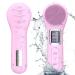 Face Scrubber Facial Cleansing Brush Electric Silicone Sonic Face Brush with LCD Screen Rechargeable Waterproof for Deep Cleansing Thermal Massager Skin Care Routine Men Women Pink