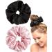 Silk Scrunchies Pure Silk Scrunchies - 100% Silk Hair Tie Silk Ponytail Holder Elastics No Crease Gentle Soft Hair Scrunchie 2pcs black+pink