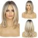 HAIRCUBE Long Blonde Wigs for Women Synthetic Hair Wig with Bangs Ombre Color with Black Roots Ombre Blonde