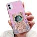 Tivenfezk nadoli for iPhone 12 mini driveand bear astronaut hidden stand shell caricature glitter astronaut stand soft silicone bling mobile phone case transparent protective cover iphone 12 mini pink