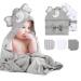 momcozy Hooded Baby Towel Set 8-Piece Baby Bath Towel Set 2Pcs Baby Towel and 6Pcs Baby Wash Cloth Soft and Super Absorbent Baby Washcloths for Toddlers Baby Shower Set Cute Elephant Grey