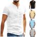 Ykohkofe Men's Casual Cotton Linen Shirts Solid Color Button Up Tops Summer Beach Tee Shirts #White Medium