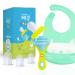 Dahema pacifier for newborns with bibs made of waterproof silicone bite ring for teething ideal as a weaning set gum massage (azzur) light blue