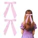 2 Pack Hair Bows for Women Pink Bow Hair Clips French Barrette with Long Silky Satin Hair Ribbons for Women Girls(Light Pink)