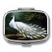 Pill Box White Peacock Print 2 Compartment Medicine Pill Case Pill Organizer Decorative Metal Portable Pill Box for Pocket Or Purse