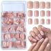 Bellelfin 240pcs Short Press on Nails Nude Pink Full Cover Short Square Glossy Fake Nails Acrylic Artificial False Nail Tips with 5 Sheets Adhesive Glue Tabs for Women and Girls Fingernails Design