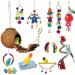 BIPY 16 PCS Bird Parrot Toys Hanging Bells Ball Swing Natural Coconut Birds Cage with Ladder Toy Pet Birds Stand Chewing Perches Wooden Toys for Parrots Parakeets Budgie Cockatiels Macaws 16PCS