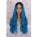 Colorfulpanda Long Blue Ombre Wavy Wig for Women - 26 Inches, Heat Resistant Synthetic Hair with Dark Roots - Perfect Pastel Curly Style - Buy Online on GoSupps.com
