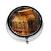 Treasure Chests and Coins Portable Metal Pill Box Round Mini 3-Compartment Plastic Insert hinged Fastening Design Suitable for Small Pills Must-Have for Travel Black